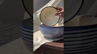 Blue White Striped Ceramic Serving bowls🥣 craftpassion makeyourown makeyourself artfullycrafted [upl. by Onitnevuj]