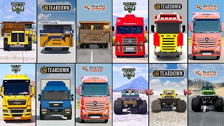 GIANT DUMP TRUCK VS VOLKSWAGEN TRUCK VS MONSTER BUS IN GTA 5 VS TEARDOWN VS BEAMNG WHICH IS BEST [upl. by Thalassa]