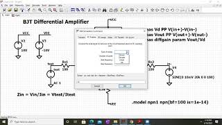 Transistorized differential amplifier simulation in LTspice  Estimation of IC VCE Ad and Zin [upl. by Ambur]