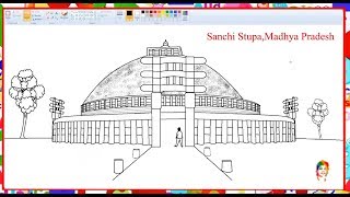 How to draw sanchi stupa  Learn By Art [upl. by Mccreery]