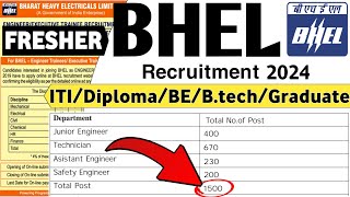 BHEL Recruitment 2024 😍  Freshers  POST 1280  BHEL Vacancy 2024  BHEL Jobs 2024  Latest Jobs 🔥 [upl. by Ardehs]