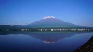 朝の山中湖に映り込む富士山 [upl. by Crudden]