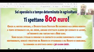 bonus lavoratori agricoli 2021 800 € per tutti [upl. by Elletse]