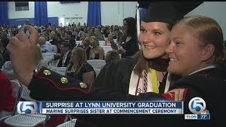 Lynn University student gets surprise from Marine sister at graduation ceremony [upl. by Humfrid]