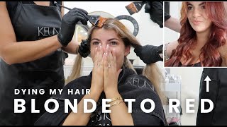 VLOG  Dying my hair RED from blonde [upl. by Yssim]