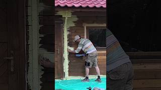 Holzhaus STREICHEN in 55sec😏 diy holz werkstatt wood handwerk maler farbe paintpainting [upl. by Dnalyk]