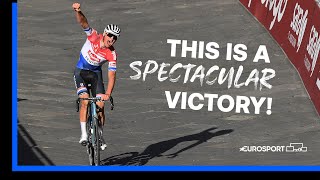 quotA Stunning Performancequot 🔥  Van Der Poel Claims Memorable 2021 Strade Bianche Title  Eurosport [upl. by Ataynek]