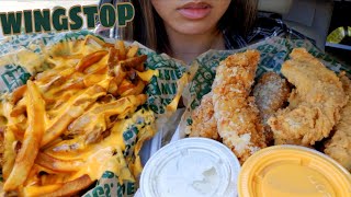 ASMR EATING WINGSTOP NASVILLE CHICKEN TENDER CHEESE FRIES CAR MUKBANG REAL SOUNDS TWILIGHT SHOW [upl. by Saitam337]