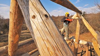 Building Off Grid Log Cabin S 2 Ep 11  Reinforcing the Roof [upl. by Javier]