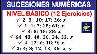 SUCESIONES NUMERICAS Nivel Básico 12 ejercicios [upl. by Colwen864]