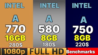 Intel Arc a580 VS a750 VS a770 VS RX 6600 VS RX 6500 XT VS RTX 3050 VS RX 6609 XT VS GTX 1650 Super [upl. by Siegel]