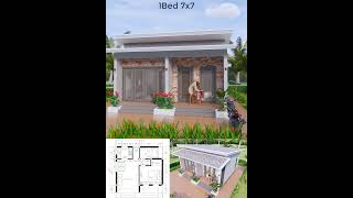 Small House Design 7x7 Meter 23x23 Feet One Bed Shed roof homeplan homedesign home housedesign [upl. by Kalie]