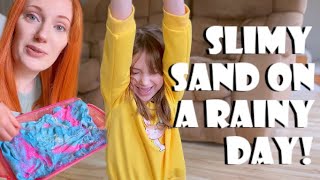 SLIME SAND on a RAINY day Adaline has indoor fun with mommy HIDE AND SEEK with toys Pajama Vlogs [upl. by Dnomse25]