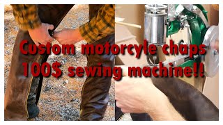 My first project on my leather sewing machine Leather chaps 100 sewing machine [upl. by Sixela]