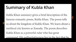 Summary of Kubla Khan English Compulsory Class BA Sem 6th [upl. by Namyac]