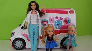 Elsa and Anna toddlersBarbies ambulance toy review [upl. by Anaujit409]