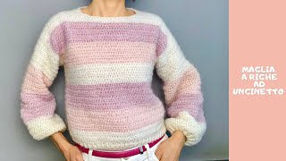 Maglione uncinetto a righe  tutorial facile maglia uncinetto  handmade crochet [upl. by Cortney515]