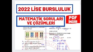 2022 Lise Bursluluk Matematik Soruları Ve Açıklamalı Çözümleri PDF İNDİR [upl. by Latsyrhc]