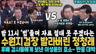 밤 11시 quot자료 못주겠다quot 말바꾼 수원지검장을 법으로 발라버린 정청래 대반격 후배 검사들에게 보낸 이성윤 진심어린 호소 quot내가 부끄럽다 호적 확 파고 싶다quot [upl. by Venuti]