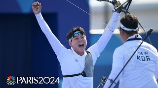 South Korea continues archery REIGN with mens team gold over France  Paris Olympics  NBC Sports [upl. by Araek]