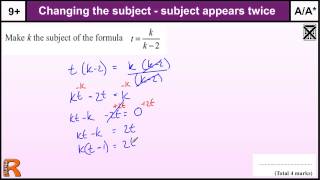 Changing the Subject where it appears Twice GCSE Maths Higher revision Exam paper practice amp help [upl. by Jessi]