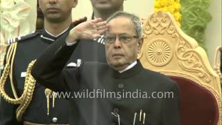 President Pranab Mukherjee stands for the National Anthem on RDay in Delhi [upl. by Arabele]