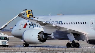 Aircraft deicing  American 787 at DFW 2022 [upl. by Oicatsana]