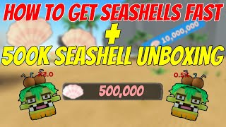 How to get SEASHELLS FAST  500K SEASHELL UNBOXING  ROBLOX GIANT SIMULATOR [upl. by Ralyks]