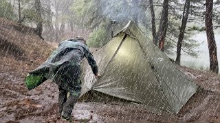 Caught in a Heavy Rain and Rainstorm  Camping With Thunder Storm  ASMR [upl. by Okramed]