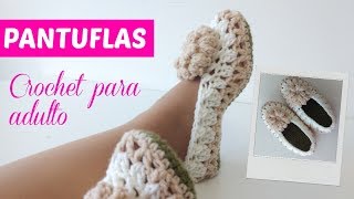 Cómo tejer pantuflas a crochet tamaño adulto [upl. by Lyret]