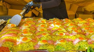 japanese street food  hiroshima style okonomiyaki お好み焼き hiroshimayaki [upl. by Vergne]