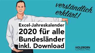 066 Excel Jahreskalender 2020 mit Ferien Feiertagen alle Bundesländer Geburtstagen Download [upl. by Aliet549]