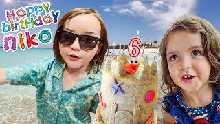 NiKOs BEST 6th BDAY EVER Beach Birthday Party on a new Disney island Pirate Adley Niko amp Navey [upl. by Randee]