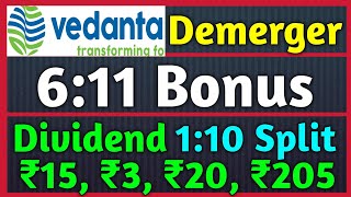 Vedanta Ltd Demerger  6 Stocks Declared High Dividend Bonus amp Split With Ex Dates [upl. by Aprilette]