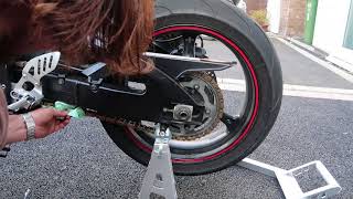 Adjusting Motorcycle chain on a Suzuki GSXR 600 K6 2006 [upl. by Toogood]