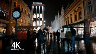 Bydgoszcz Poland  Christmas Market 2022 4K Video Rainy Day Walking [upl. by Maon]