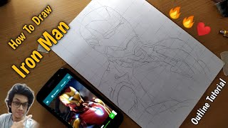 How To Draw Iron Man Step By Step Outline Tutorial with grid  Iron Man Outline Tutorial 🔥👌😍 [upl. by Caffrey550]