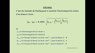 ÉLECTRONEGATIVITE  ÉCHELLE DE PAULING THÉORIE  EXERCICE Pauling Electronegativity Scale [upl. by Nahtnhoj]