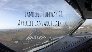 VOR A approach and landing runway 21 Arrecife Lanzarote airport ACE GCRR [upl. by Ecinuahs]