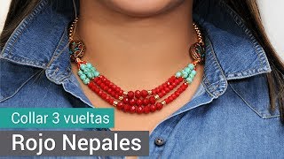 Cómo hacer un Collar tres vueltas rojo Nepalés  CAROL INSPIRE amp CREATE [upl. by Ennovehs]