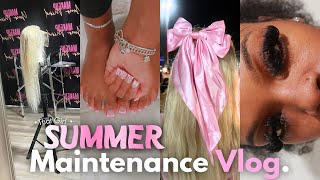 500 GIRLY SUMMER MAINTENANCE VLOG ♡  blonde hair nails toes brow threading lashes amp more [upl. by Togram]