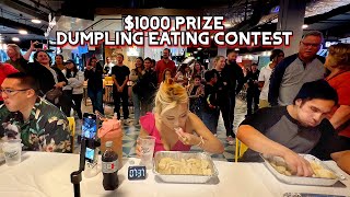 1000 PRIZE DUMPLING EATING CONTEST at Topanga Social in Canoga Park CA RainaisCrazy RainaHuang [upl. by Sukram]