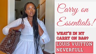 Travel Essentials WHAT’S IN MY CARRY ON WHAT FITS INSIDE THE LOUIS VUITTON NEVERFULL GM amp REVIEW [upl. by Morganne]