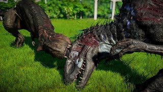 TRex Vs Indominus Rex Vs Indoraptor Vs Giganotosaurus  Jurassic World Evolution [upl. by Craven964]