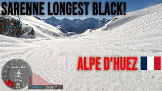 4K Skiing Alpe dHuez La Sarenne  The Longest Black Run from Herpie France GoPro HERO11 [upl. by Lehte]