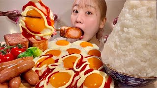 ASMR Fried Egg Spam Sausage【Mukbang Eating Sounds】【English subtitles】 [upl. by Nnaeus177]