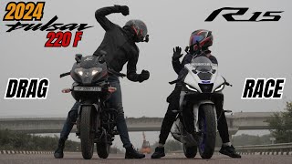 2024 Pulsar 220F vs Yamaha R15m Drag Race [upl. by Ciryl]