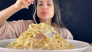 CREAMY BACON SPAGHETTI  ASMR  MUKBANG  EATING SOUNDS [upl. by Whiteley]