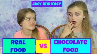 Real Food vs Chocolate Food Challenge  Jacy and Kacy [upl. by Gladstone]