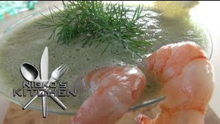 CHILLED CUCUMBER SOUP with PRAWNS  Nickos Kitchen [upl. by Idnas]